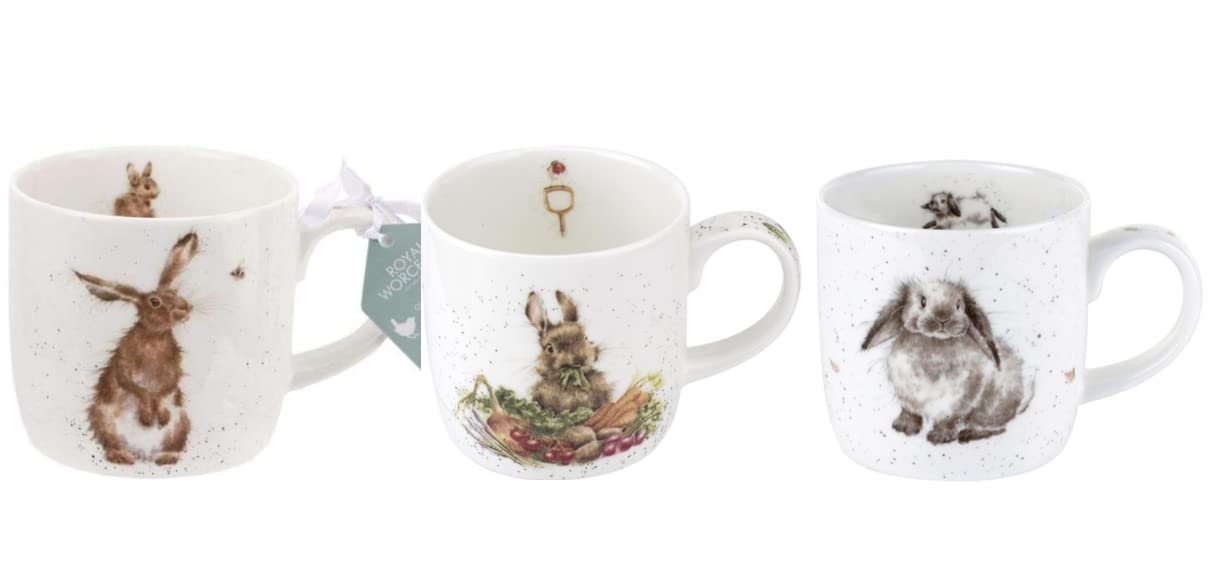 Wrendale Designs Royal Worcester 0.3 Litre Mugs Rabbit and Hare Collection Set of 3