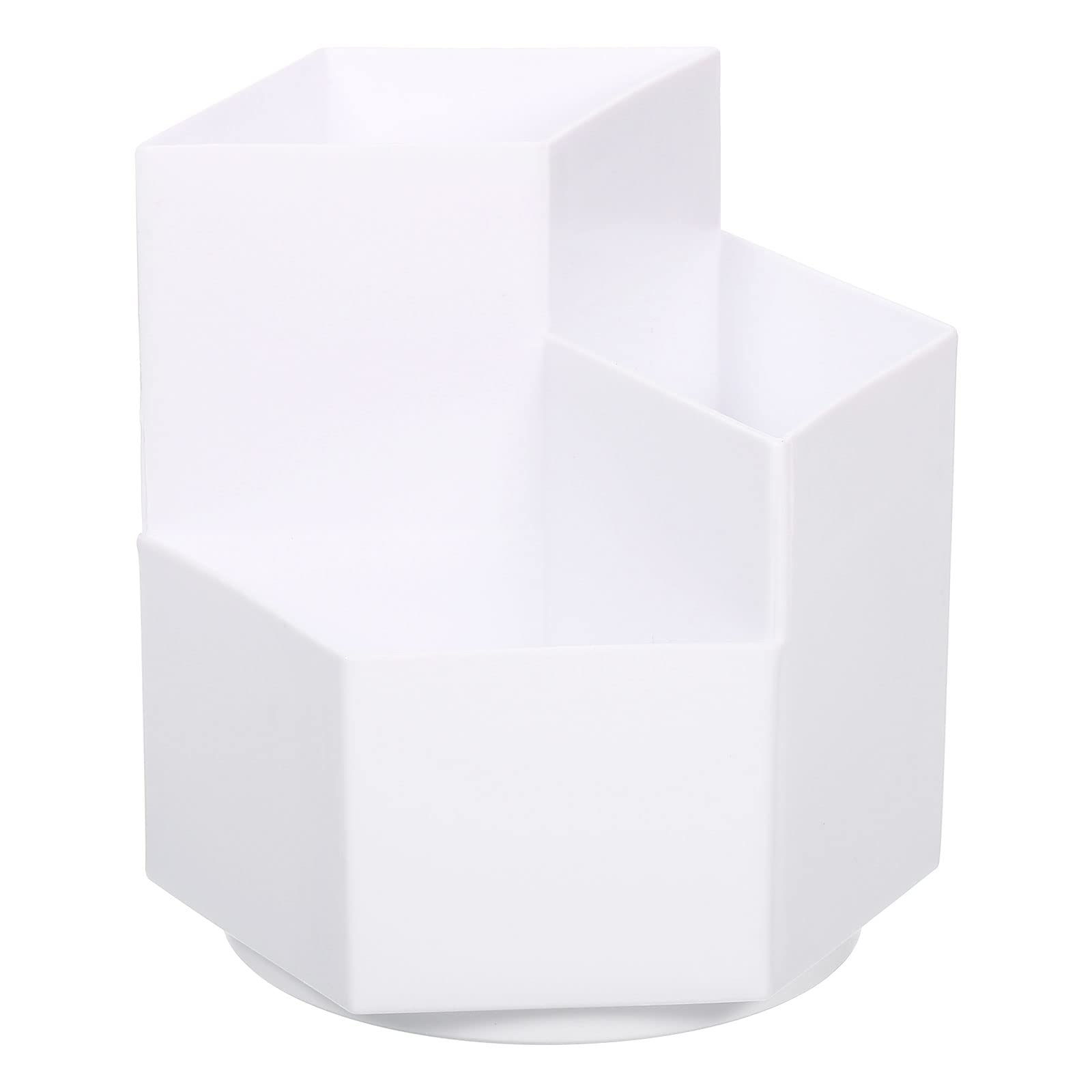 PATIKIL Pencil Holder Plastic 3 Slots 360 Degree Rotating Makeup Brush Desktop Organizer Pen Cup for Office Home, White