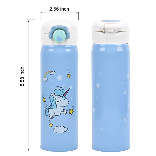 Hot Water Bottle SB Toys Thermoses Thermal Vacuum Cups for Hot and Cold DrinkStainless Water Bottle Cup Vacuum Insulated Water Flask for School Kids Girls Proof BPA Free Blue Unicorn-17oz