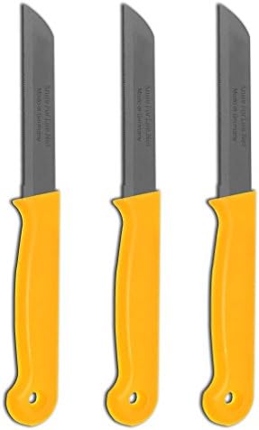 KNIFE FOR LIFE Kitchen Knife Yellow Color Paring Serrated Sharp Strong Quality Made in Germany 3-Pack