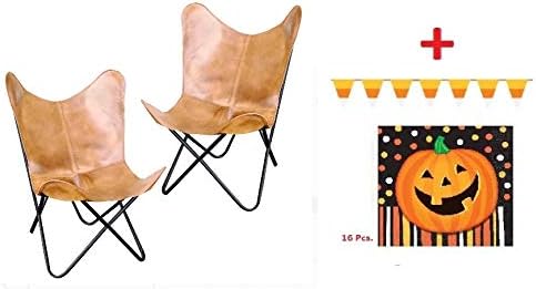 Amerihome Leather Butterfly Chair in (2, Light Tan)