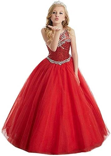 Leho Flower Girls' Sequins Ball Gowns Beaded Long Pageant Dresses