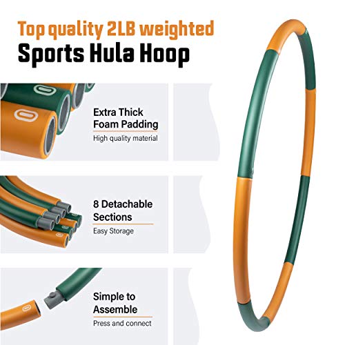 Ryno Tuff Hula Hoops for Adults - 2LB Weighted Hula Hoop with Extra Thick Foam Padding, Carry Bag, and Free Bonus Jump Rope - Weighted Hula Hoops for Exercise 8 Detachable Sections for Easy Storage - Thumbnail 2