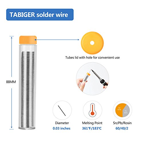 Tabiger Soldering Iron Kit Electronics with Adjustable Temperature and ON/OFF Switch , 60W/110V Welding Tool with 5PCS Soldering tips, solder wire, Soldering Iron Stand with sponge for Repair Usage