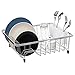 SANNO Expandable Draining Dish Rack Over Sink, Dish Rack in Sink or On Counter,Adjustable Arms Dish Drainer Rustproof Stainless Steel with White Utensil Silverware Storage Holders