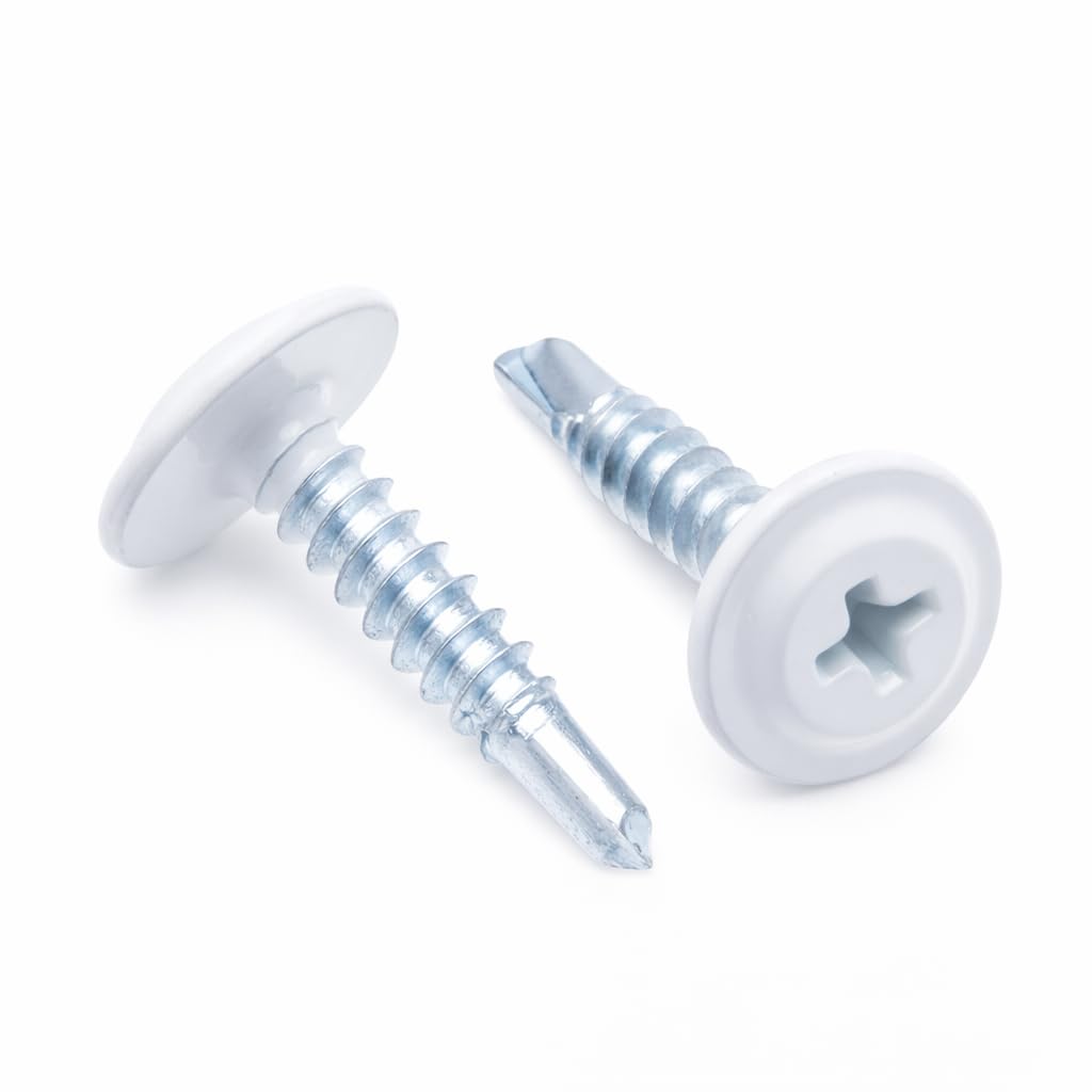 4.2 mm x 19 mm Multi-color Self-tapping, Self-drilling Montage Screws Phillips, Fine Thread and Flat Head, Powder Coated RAL9002 Grey white, Hardened Steel Screws for Thin Steel Parts (250 pcs)