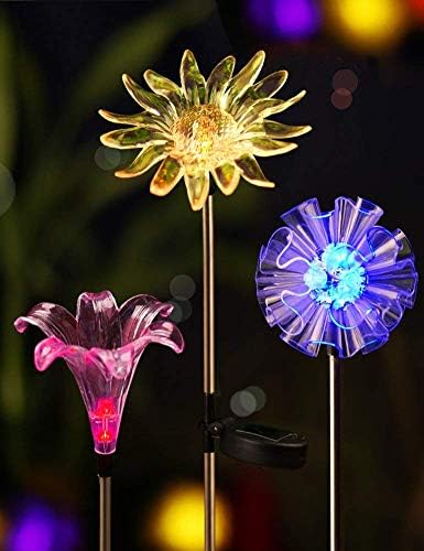 Hardoll Solar Lights for Outdoor Home Garden LED Decoration Waterproof Lamp Dandelion, Lily, Sun Flower Stake Lights(Pack of 3)