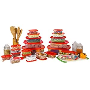 BMS Lifestyle Plastic Food Storage Container 21 pcs -Red -(14000ml Total Capacity) (AA1234)