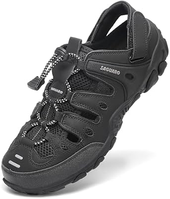 Sandalias de Senderismo Hombre, Sandalias Cerradas, Negro 37
