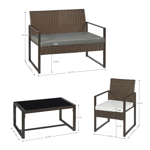 YIYAN 4 Piece Patio Furniture Set, Outdoor Wicker Furniture Set Patio Furniture Set, Bistro Set Outdoor Rattan Conversation with Coffee Table for Garden Balcony Backyard(Gray)