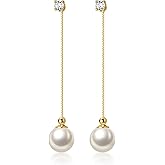 Reffeer Solid 925 Sterling Silver Pearl Earrings Drop for Women Teen Girls Pearl Dangle Earrings CZ Studs Wedding Bridal Dangle Earrings