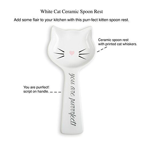 White Ceramic Cat Spoon Rest: Kitten Spoon Rest for Stove or Countertop - Cute Kitchen Accessory