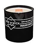 Scented Soy Candle: 100% Pure Soy Wax with Wood Double Wick | Burns Cleanly up to 60 Hrs | Mulled Cider Scent - Notes of Apple, Nutmeg, Vanilla, Caramel. | 12 oz Black Jar by Wax and Wick