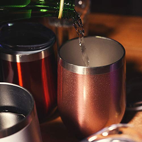 Civago Insulated Stemless Wine Tumbler Glass with Lid, 12 oz Stainless Steel Double Wall Vacuum Wine Cup for Wine, Coffee, Drinks, Champagne, Cocktails, Gifts(Rose Gold, 1 pack)