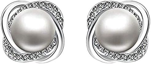 18K Gold Stud Earrings & Faux Pearl Earrings Set Zircon Twist for Women Jewelry