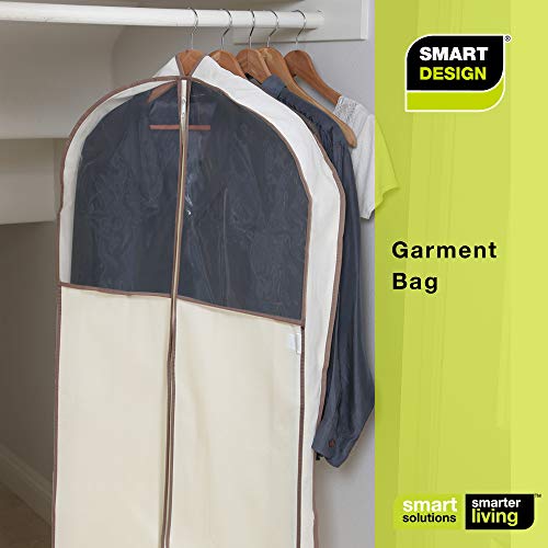 Smart Design Gusseted Dress Garment Bag w/ Clear Window - Includes Zipper Closure & Travel Loop - for Dresses, Coats, & Pants Storage Organization - (24 x 54 Inch) [Beige] - Thumbnail 6
