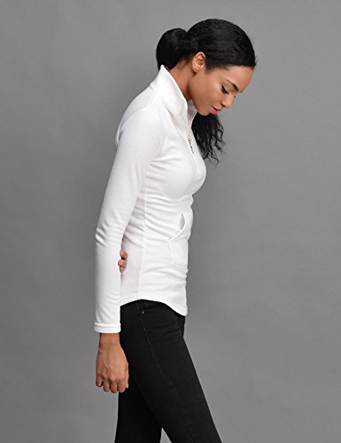NEARKIN (NKNKWTT791 Women Soft Fleece Lined Comfy Slim Cut Upturned Collar Zipup Tshirts White US S(Tag Size M)