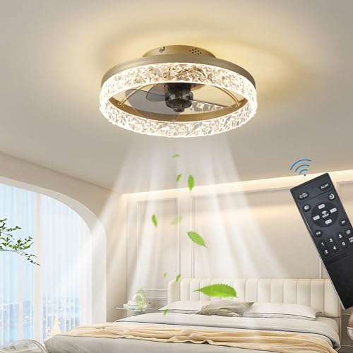 Quiet Ceiling Fans with Lights Remote Control, Modern Lighting Fan Ceiling Light LED Dimmable Ceiling Fan Lamps for Bedroom Living Room, Fan Reversible and 6 Speeds (Gold, 40CM)