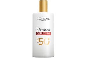 L'Oréal Paris UV Defender Fluido Invisible FPS 50+, Protección solar facial ligero, previene y reduce manchas y arrugas, con Ácido Hialurónico 40ml