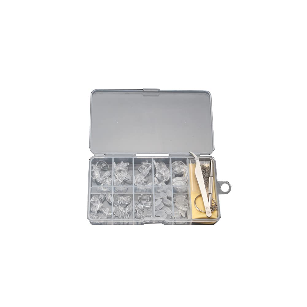 Tiardey 50 Pairs Nose Pads for Glasses, Nose Pads Silicone Anti Slip, Glasses Nose Cushions, Glasses Repair Kit with Screws Screwdriver and Tweezers in Storage Box