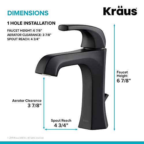 KRAUS Esta Single Handle Basin Bathroom Faucet with Lift Rod Drain in Matte Black, KBF-1211MB - Thumbnail 6