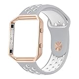 UMTELE Compatible for Fitbit Blaze Bands, Sport Silicone Strap with Rose Gold Frame Replacement for Fitbit Blaze Smart Fitness Watch Grey/White
