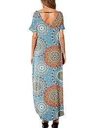Maxi Vestidos para Mujer Manga Corta Boho Verano Floral Maxi Vestido con Bolsillos