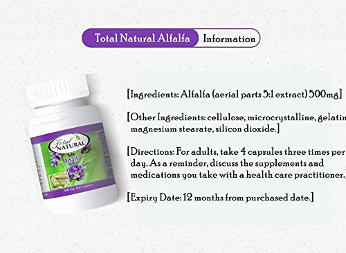 image for Natural Alfalfa Supplement 500mg 250 Capsules [1 Bottle] by Total Natu