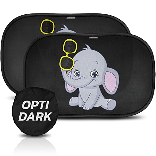 Sunshade for car with UV protection - Self-adhesive, sun protection for babies and pets (2 pieces), Baby Sunshade for car with elephant
