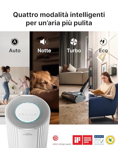COWAY Air Purifier for Large Rooms, CADR 734 m³/h, Cleans 153 m² in 30 min, HEPA Filter for Smoke, Allergies, Animal Hair, Odors, AQI PM1/2.5/10 Display, Eco Mode, AIRMEGA 450 White