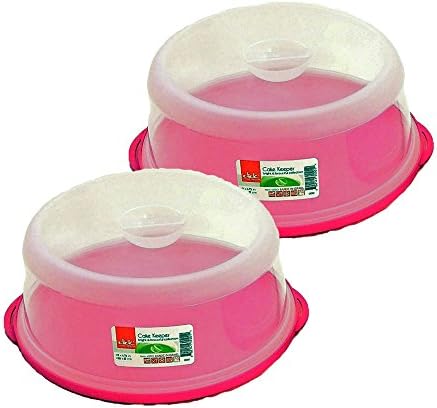 Set of 2 Click Home Design Large 11" Pink Cake Keeper BPA Free Bright Colors (2, Pink)