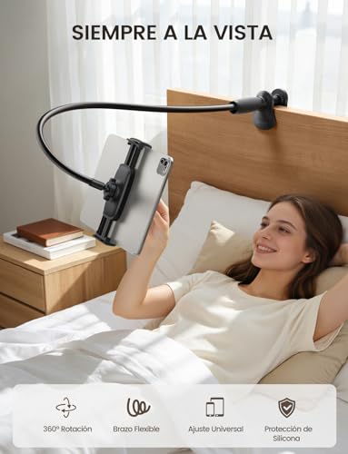 Lamicall Soporte para Tablet Gooseneck - [Brazo Flexible Cónico Exclusivo] Base para Tablet iPad con Cuello de Cisne para Cama Escritorio, Compatible con 4.7–13": iPad, Kindle, Switch, Galaxy, Celular