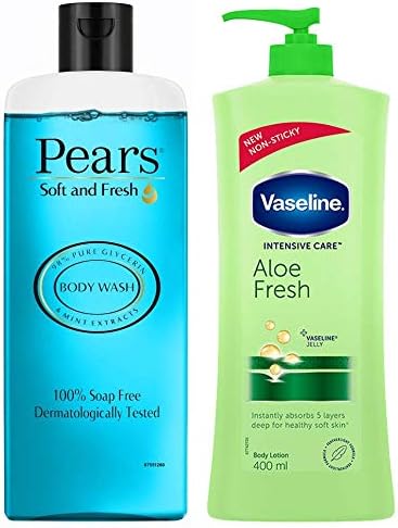 Pears Soft and Fresh Shower Gel, 250ml & Vaseline Intensive Care Aloe Fresh Body Lotion, 400 ml