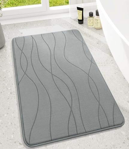 chakme Bath Mat Memory Foam Non Slip Washable Soft Absorbent Bath Mat for Bathroom Grey 60x90cm