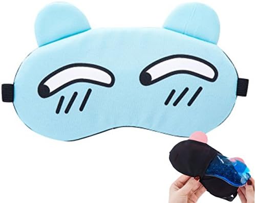 Cute face Sleeping Mask Sleeping Aids Eye Shade Mask Eye patch Eyes Pillow Travel Blindfold For Men, Women, Girls &amp; Kids FREE Dark Circles Puffy Eyes Cooling Gel Pack (Side eye Blue)