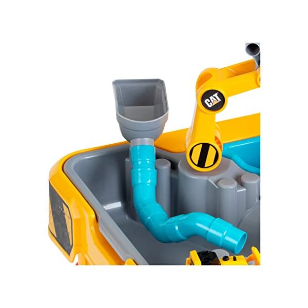 Theo Klein 3208 CAT Sand- und Wasser Spieltisch I Zwei Becken inkl. Rad- und Löffelbagger, Brücke, Rohren und Stoppern I… – Bild 7