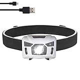 three trees Sensor USB Rechargeable Headlamp Flashlight Switching Red Strobe Headlight For Camping Hiking Running Kids,Including Super Bright 200 Lumens Waterproof (white)