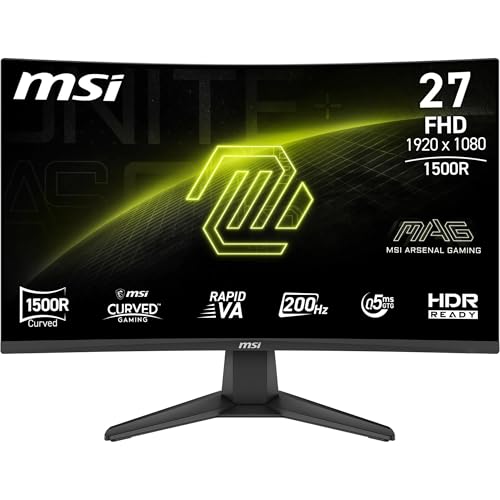 MSI MAG 276CFA E20 27-Zoll-FHD-1500R-Gaming-Monitor, 1920 x 1080 Rapid VA, 200 Hz, 0,5 ms, HDR-fähig, AMD FreeSync Premium, Augenschutz, AI-Vision, HDMI 2.0b, DP 1.2a, Vesa-Halterung, schwarz