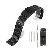 Watch Band Brushed Stainless Steel Strap 20mm Classic Wristband with Double Buckle Safety Lock Replacement Bracelet - Black