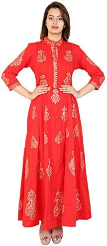 Metro Fashion Ankle Length Anarkali Tunic Top 3/4 Sleeve Cotton Kurti Women's Dress.