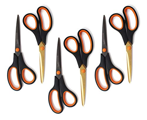 SKKSTATIONERY 6 Pcs 8 Inch Strong Titanium Steel Blade Scissors, Sharp, with Soft Comfort-Grip Handles