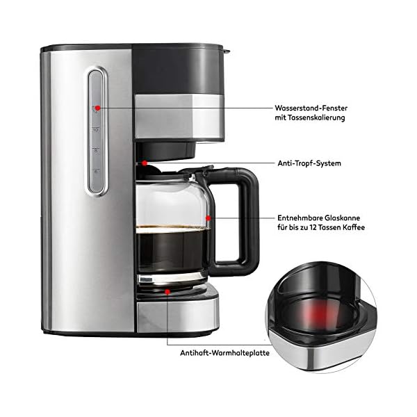 Balter Filter Kaffeemaschine mit Timer ✓ 3 Brühstärken ✓ LCD Display und Touchtasten ✓ Permannentfilter ✓ Glasskanne für… – Bild 5