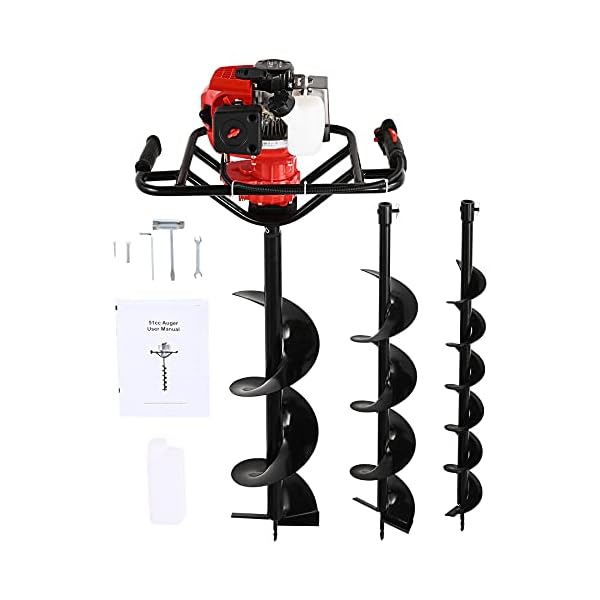 Orion Motor Tech Benzin Erdlochbohrer 52cc Erdbohrer mit 3 Bohrern 100 mm 150 mm 200 mm Erdbohrmaschine Pfahlbohrer für…