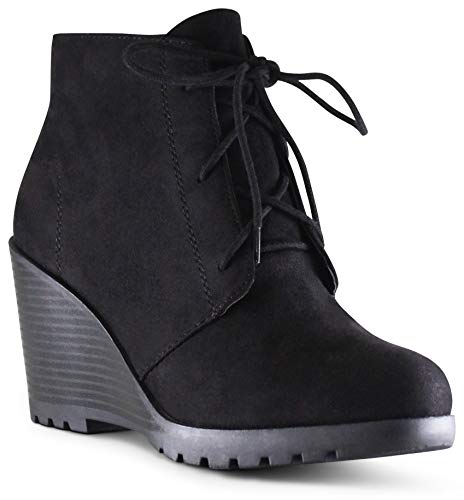 black wedge combat boots