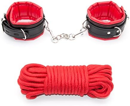 Fightever Bed Restraints Bondage with Adult Sex Wrist Handcuffs + 32 foot 10m Long Restraints Bondage Rope