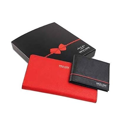 Saheli Beauty | Oriflame Brand | His & Her Wallet Combo Set for Mens & Womes Color Black & Red | With multiple card slots & a zipper compartment it has ample room for all your daily essentials.