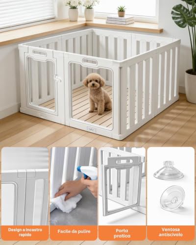 Indoor Dog Fence Acrylic 100×60cm, 8 Panels Folding Dog Fence, DIY for Small Medium Dogs, Cats and Rabbits, Plastic Fence for Indoor Use, White