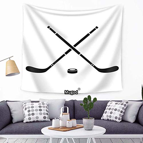 Mugod Ice Hockey Tapestry Crossed Ice Hockey Sticks Icon Flat Isolated on White Background Home Decor Tapestry Wall Hanging for Bedroom Living Room Dorm, 60WX40H Inches
