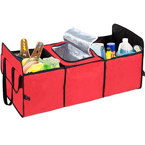 XBRN Trunk Organizer Car Storage, Van SUV Cargo Organization Container Toys Food Storage, Auto Travel Bag with Cooler Set (Red)