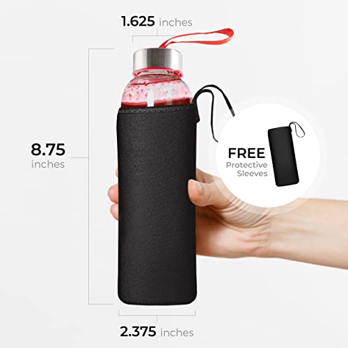 Chef's Star Clear Glass Water Bottles Set, 18 oz BPA Free Reusable